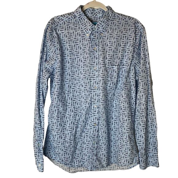 J McLaughlin Mens Modern Fit Shirt Extra Large XL Button Down Cotton Fish Print‎ - Picture 1 of 14